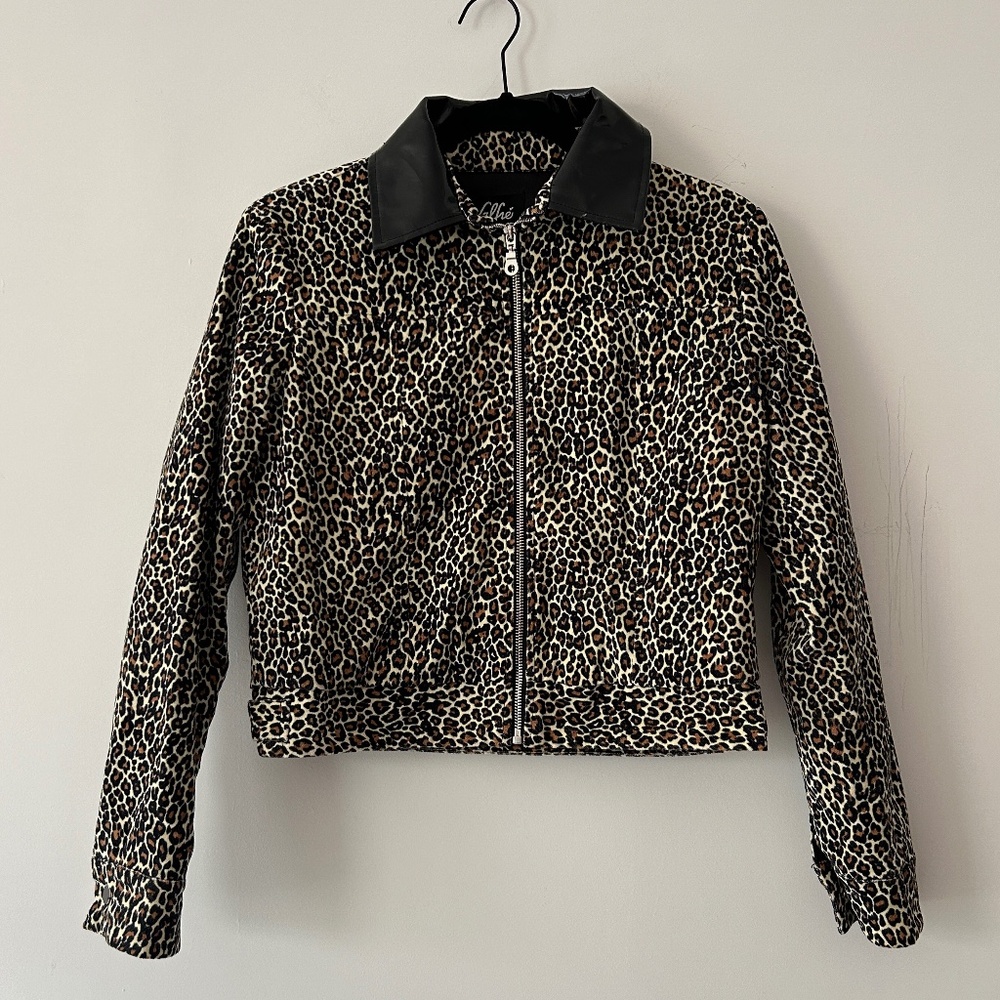 Valfre Leopard Print January Crop Jacket with Black Vinyl Collar